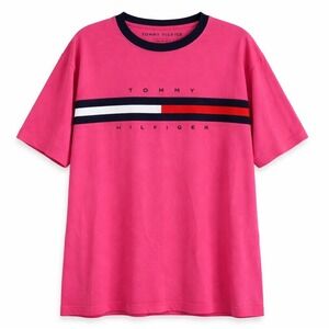 Tommy Hilfiger Mens Pink Flag Logo Graphic T-Shirt Short Sleeve Crew Neck XLT